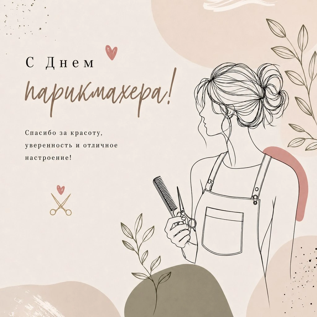 Стильная открытка с Днем парикмахера