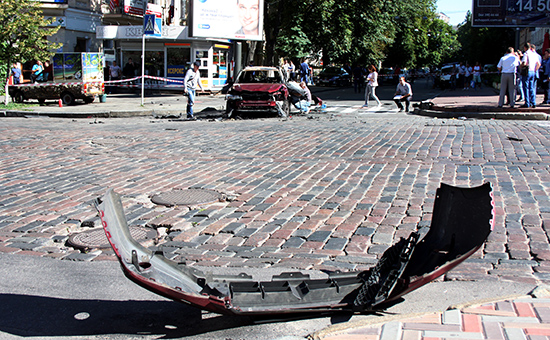 На месте взрыва автомобиля, в&nbsp;котором находился журналист Павел Шеремет

