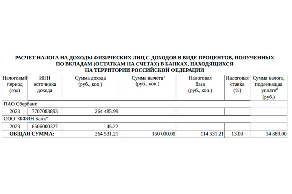 В налоговом уведомлении налог с процентов выглядит так