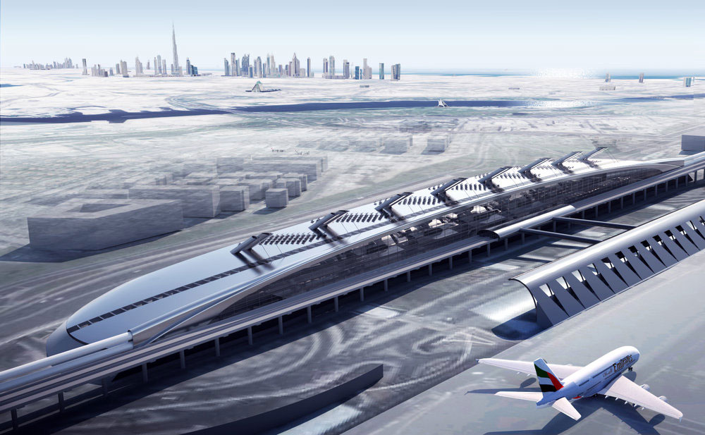 Так может выглядеть вокзал для&nbsp;высокоскоростных вакуумных поездов по&nbsp;технологии Hyperloop One в&nbsp;Дубае
