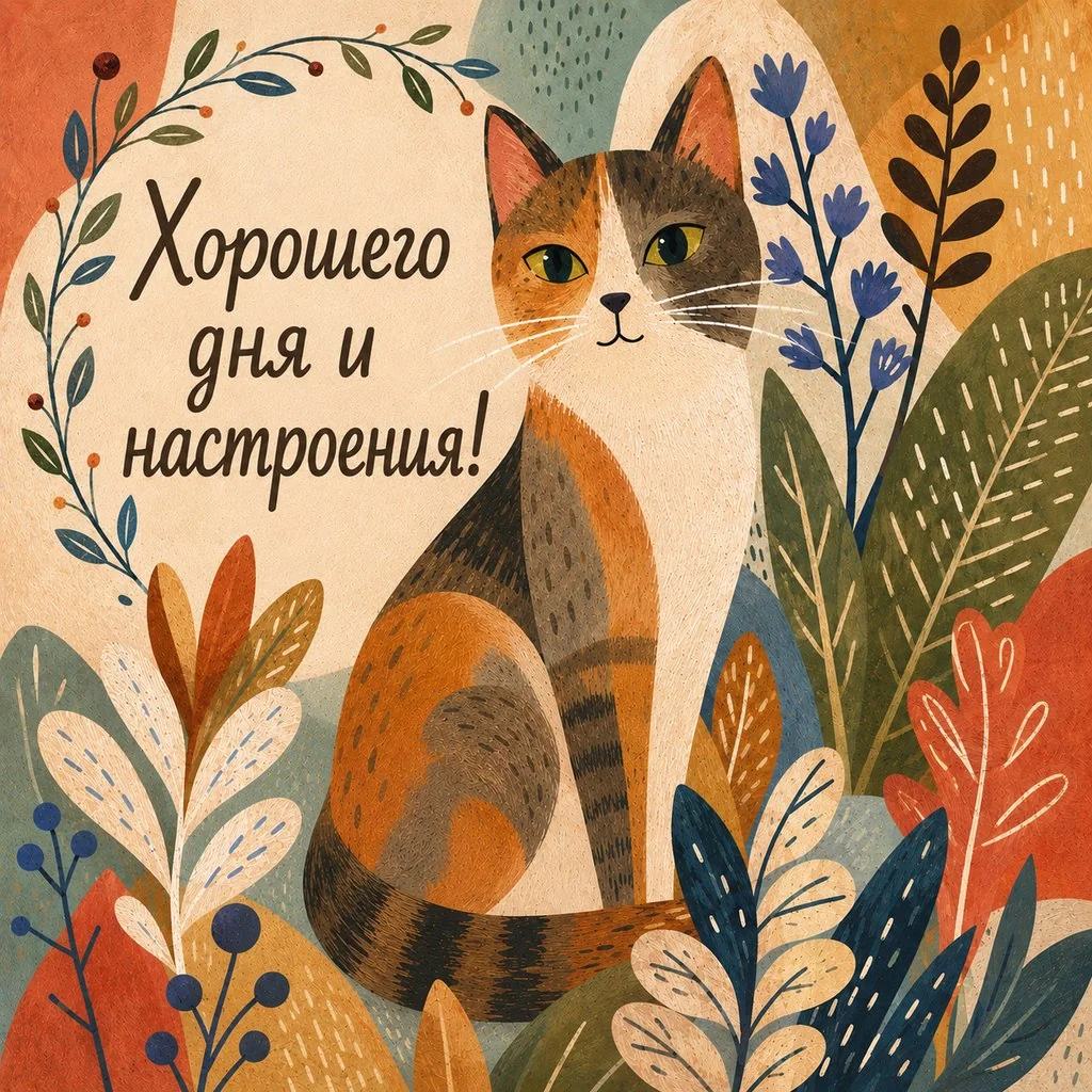 Красивая открытка с пожеланием хорошего дня и настроения