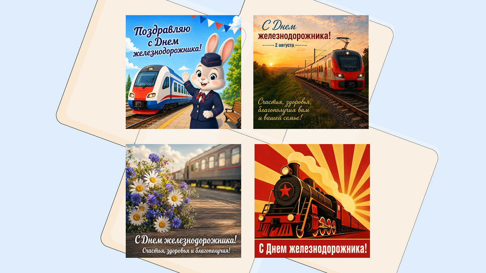 20 красивых открыток ко Дню железнодорожника
