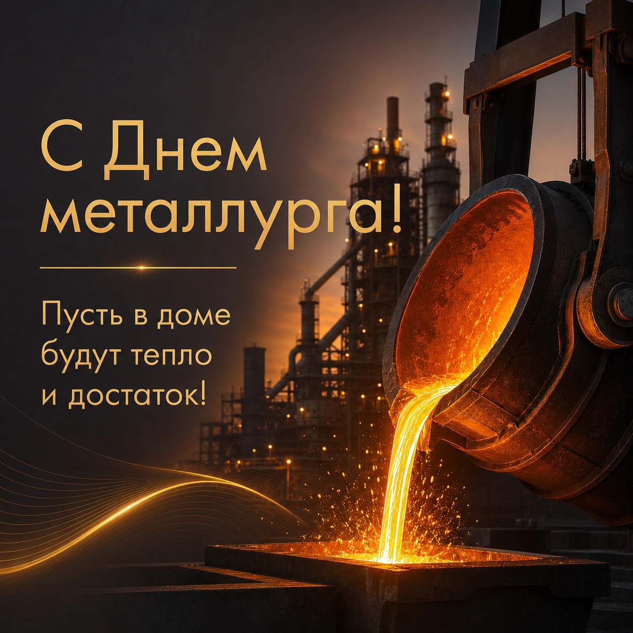 Открытка с Днем металлурга с пожеланием «Пусть в доме будут тепло и достаток!»
