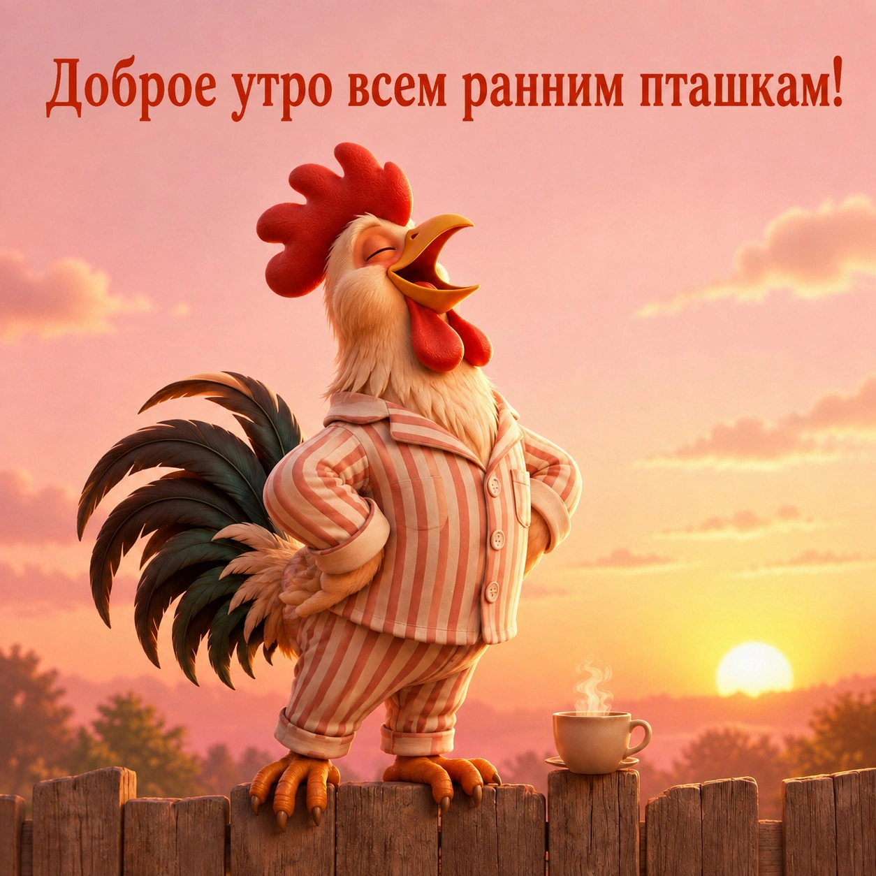 Смешная открытка с добрым утром с петухом