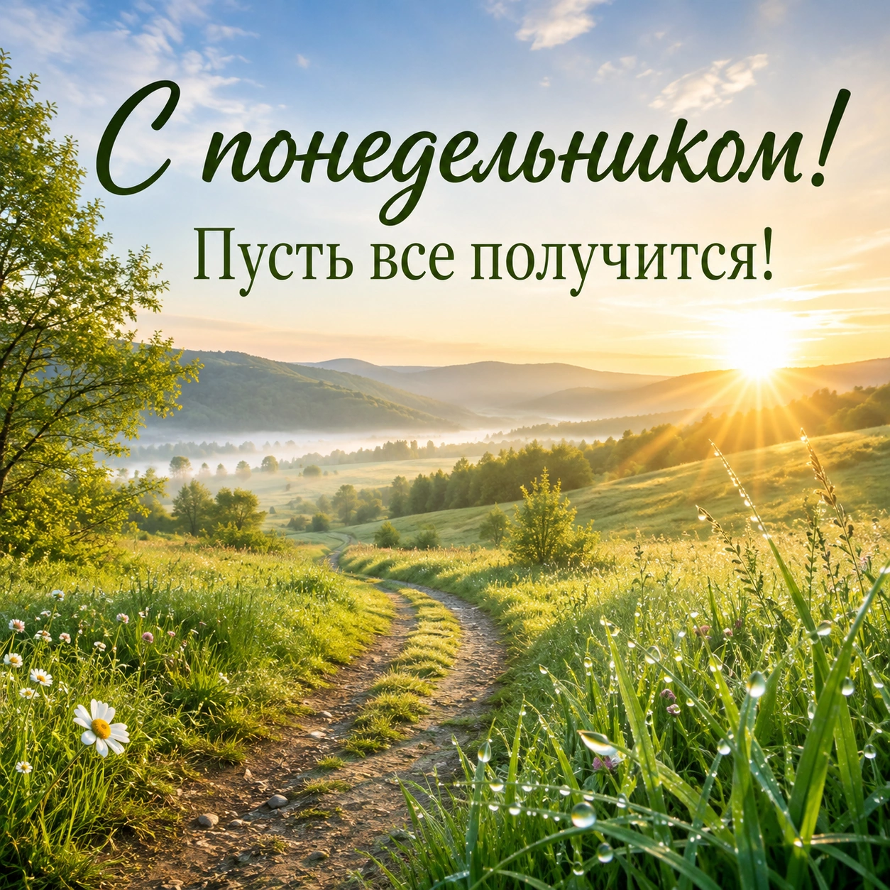 Красивая открытка с надписью «С понедельником! Пусть все получится!»