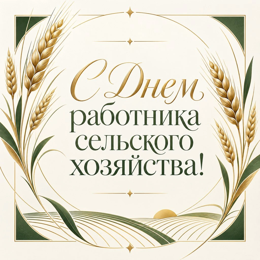 Стильная открытка с золотыми колосьями ко Дню работника сельского хозяйства