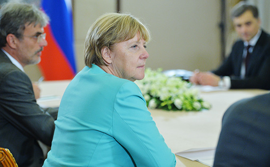 Канцлер Германии Ангела Меркель во&nbsp;время встречи c президентом России Владимиром Путиным. 4 сентября 2016 года
