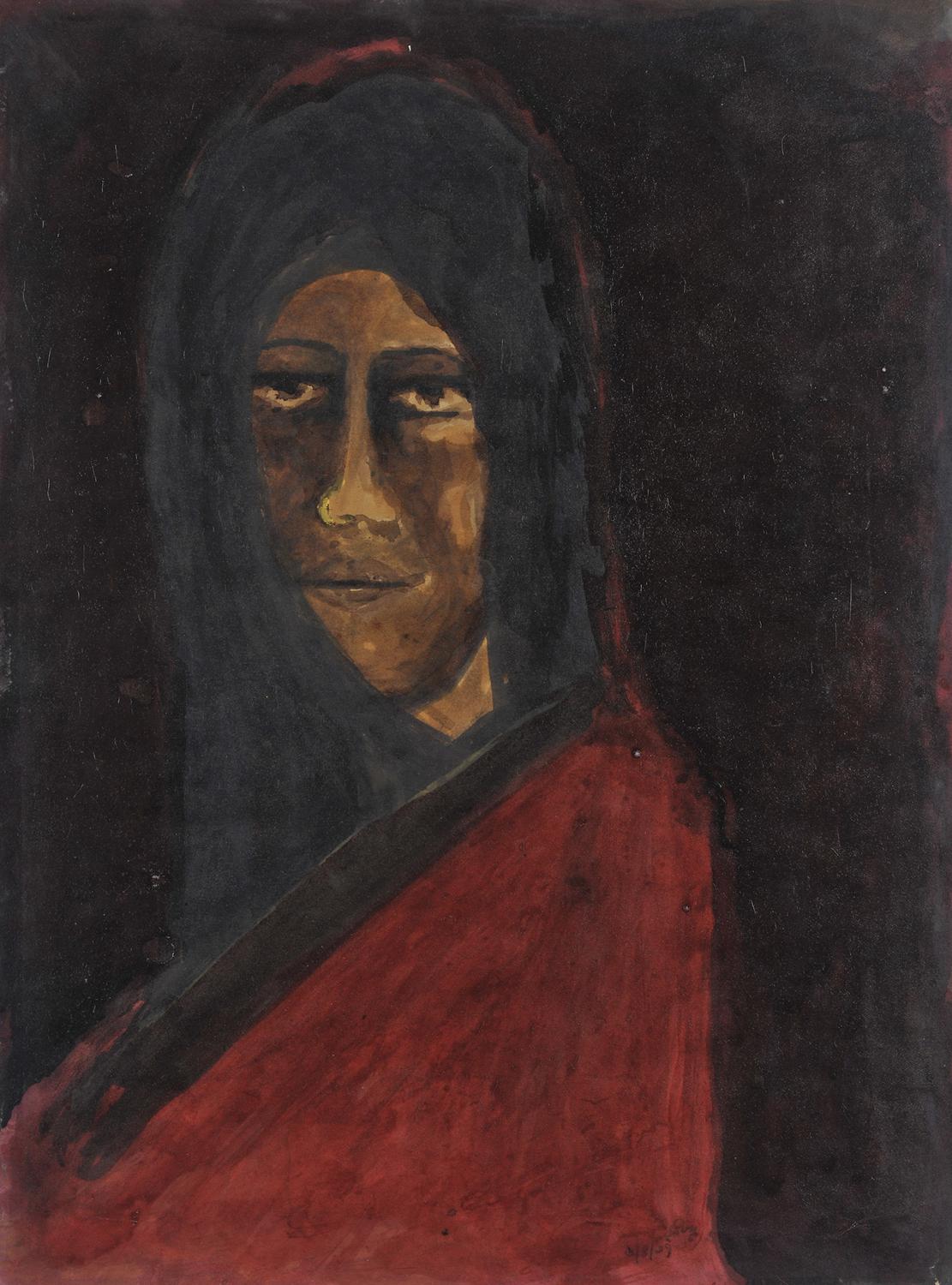 Рабиндранат Тагор. Без названия (&laquo;Женщина в платке и красном сари), 1937