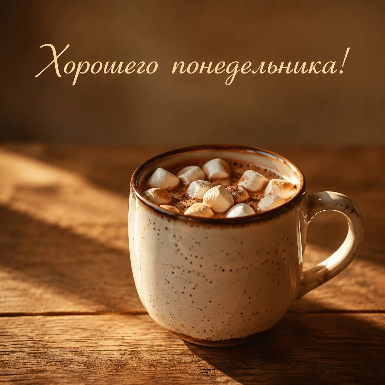 Уютная открытка с какао и пожеланием хорошего понедельника
