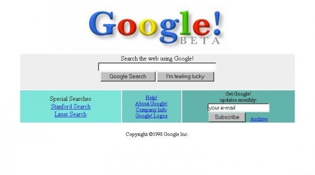 Как выглядела стартовая страница Google в 1998 году