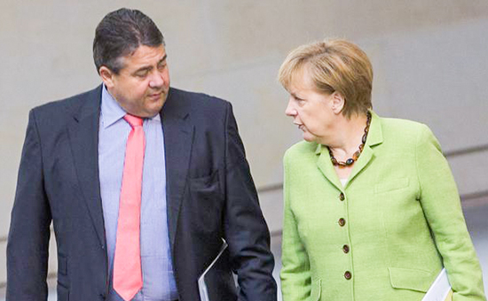Вице-канцлер Германии Зигмар Габриэль (слева) и канцлер Германии Ангела Меркель (справа)