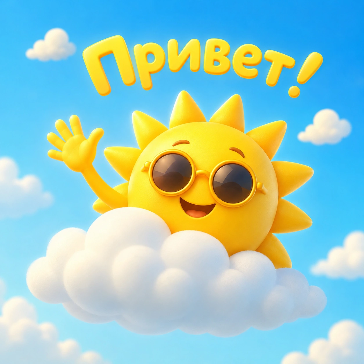 Веселая открытка с солнцем и приветствием