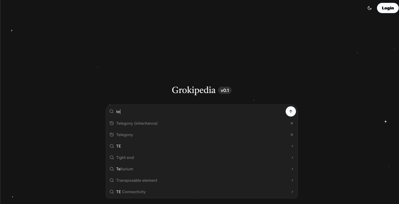 Во время поиска Grokipedia предлагает возможные варианты