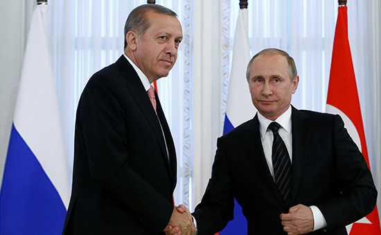 Президент России Владимир Путин и президент Турции Реджеп Тайип Эрдоган на встрече в Санкт-Петербурге



