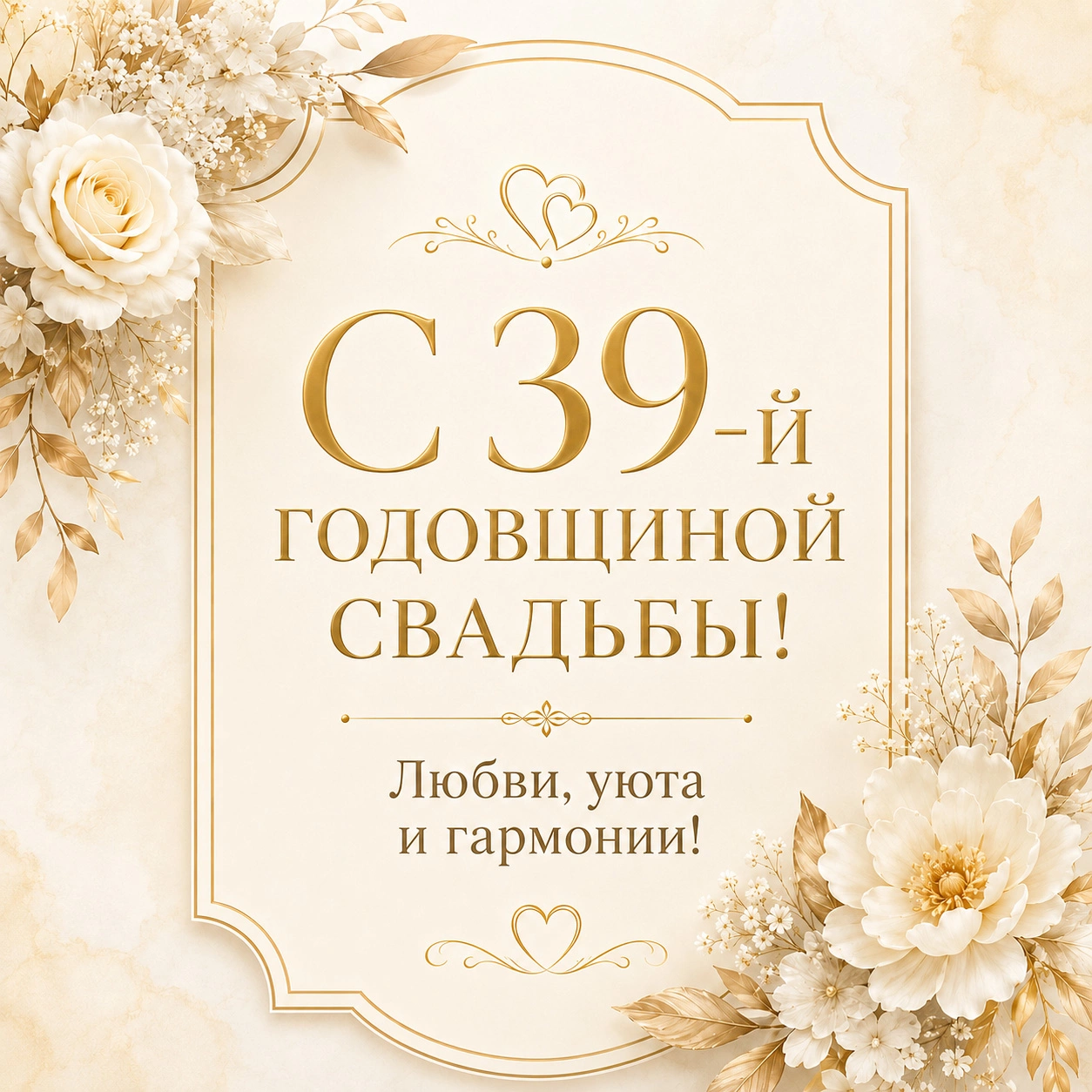 Изысканная открытка с 39-й годовщиной свадьбы