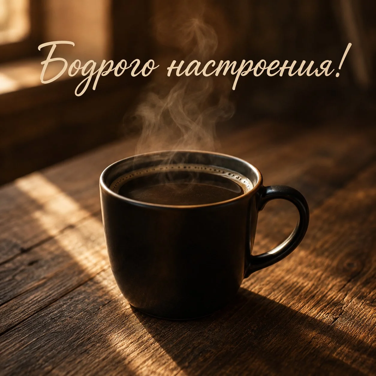 Уютная открытка с кофе и пожеланием бодрого настроения