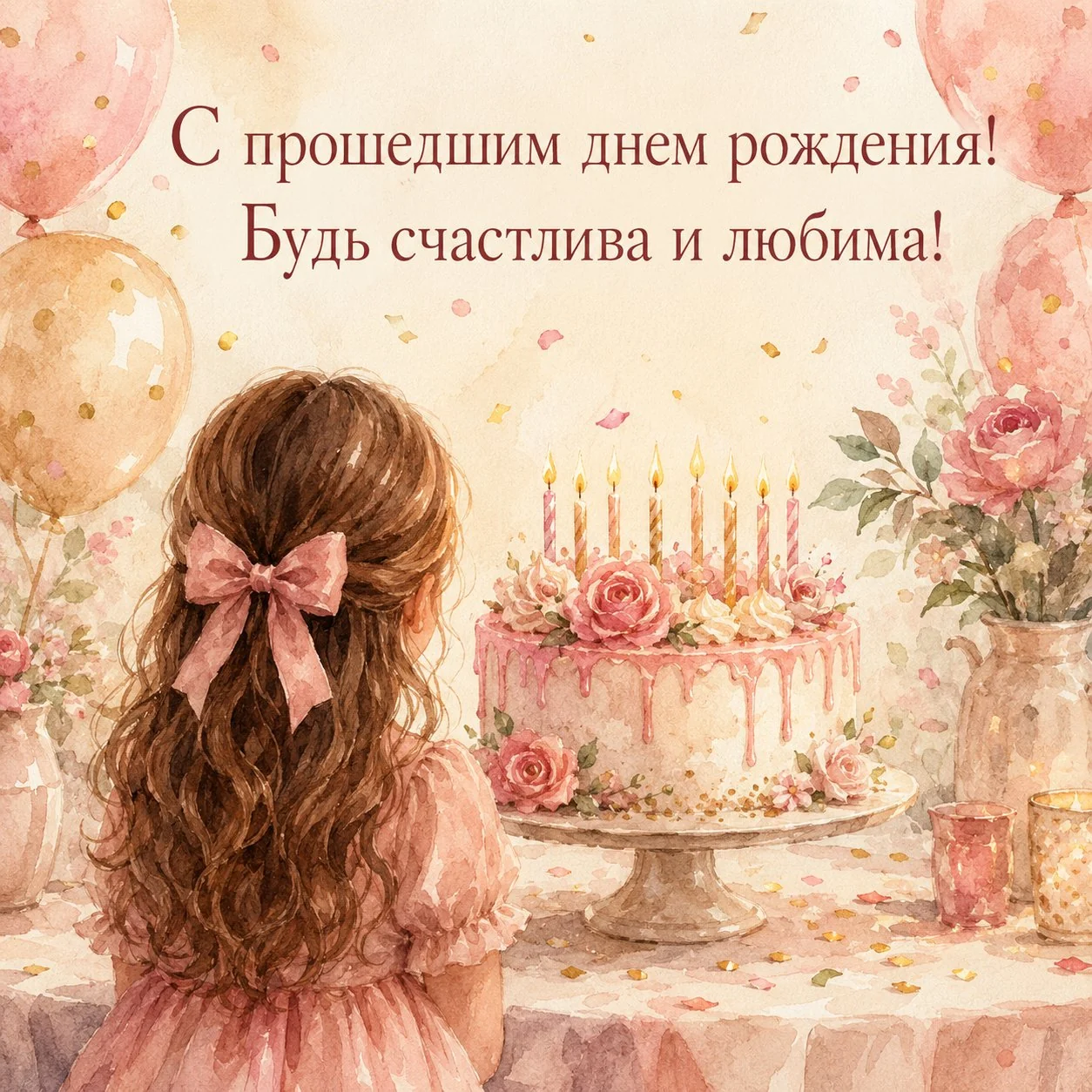 Нежная открытка с прошедшим днем рождения женщине