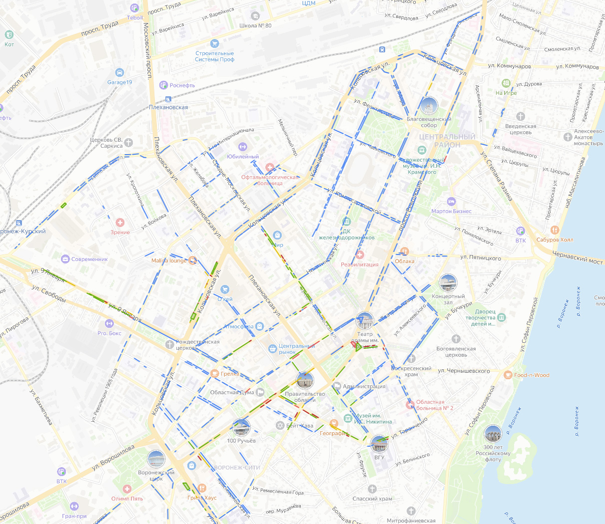Карта платных парковок Воронежа