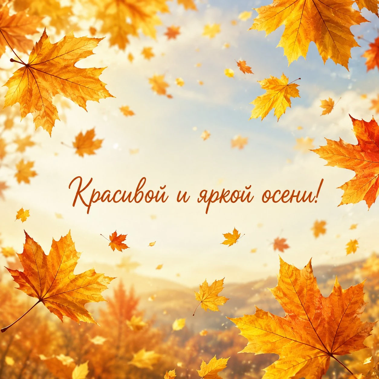 Открытка с пожеланием «Красивой и яркой осени!»