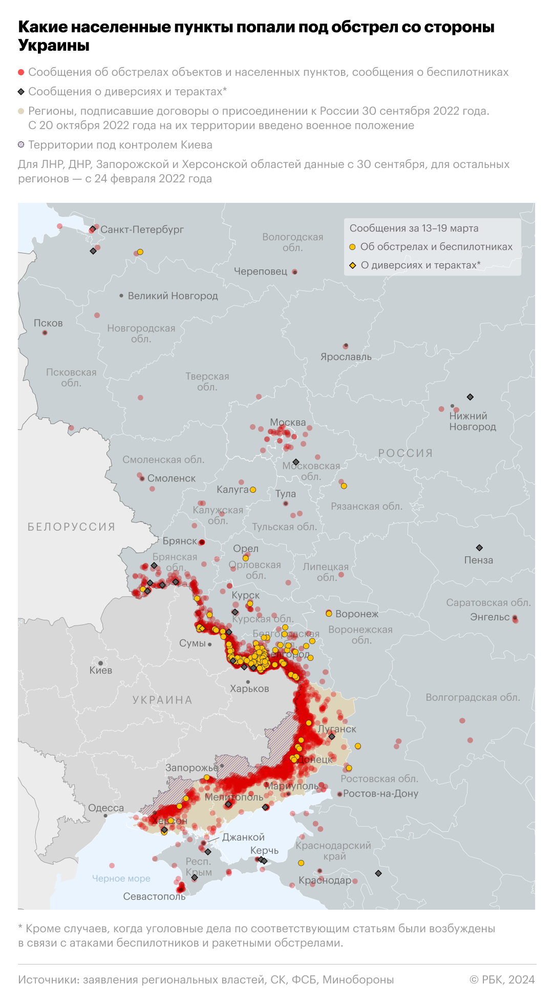 Атаки беспилотников и обстрелы территории России. Карта"/>













