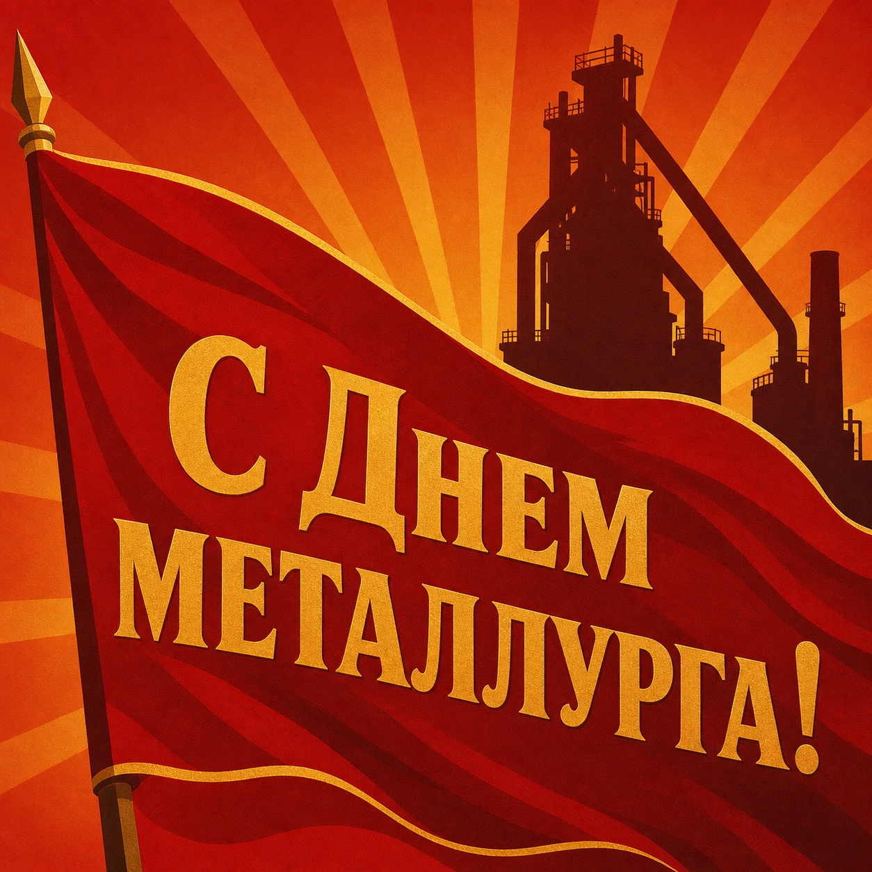 Открытка ко Дню металлурга в советском стиле