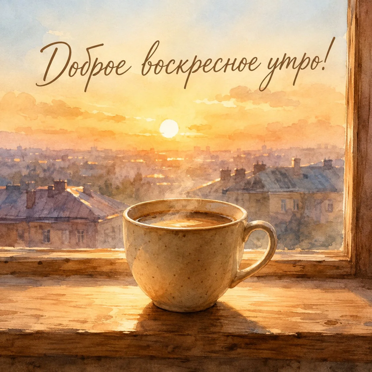 Акварельная открытка с добрым воскресным утром
