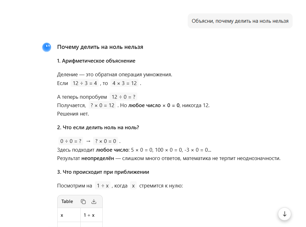 Kimi объясняет, почему нельзя делить на ноль