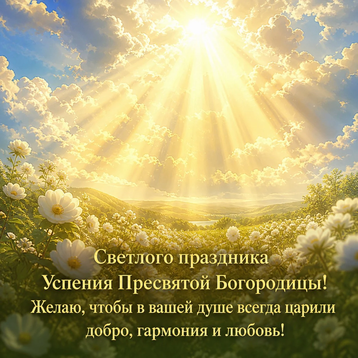 Красивая открытка с надписью «Светлого праздника Успения Пресвятой Богородицы!»