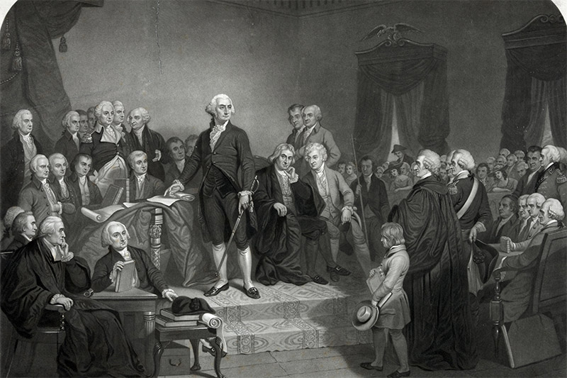 Первый избранный президент США Джордж Вашингтон (в центре)
