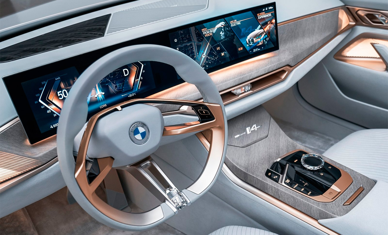 
BMW i4 Concept


Главной фишкой&nbsp;интерьера электрокара i4 от компании BMW стал большой дисплей, объединивший в себе цифровую приборную панель и экран мультимедиа. В конструкции монитора использовали специальное стекло с неотражающей поверхностью для более четкого изображения. Мультимедийный комплекс имеет можно настраивать под свой вкус, а еще он понимает жесты. Машина была представлена весной 2020 года, однако ее серийное производство наладят только в третьем квартале 2021 года.