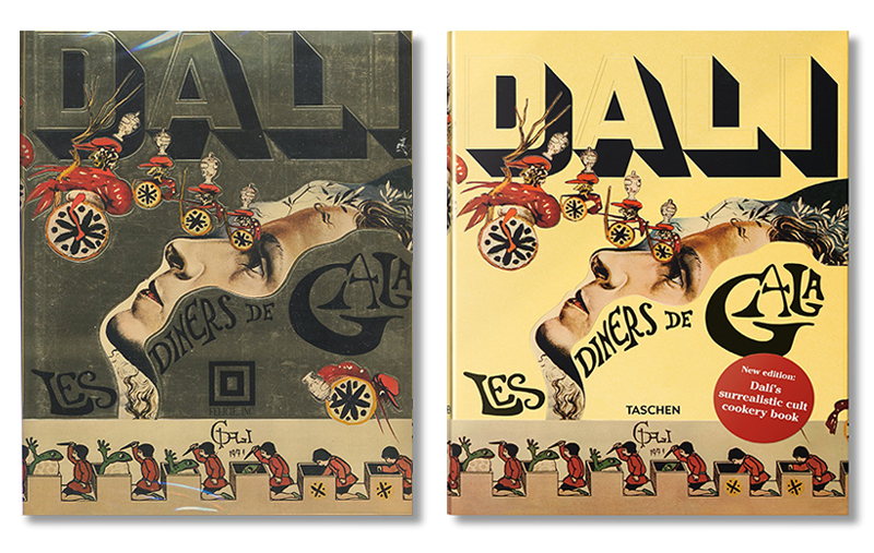 Обложка первого издания Les Diners de Gala, 1973 и обложка переизданной книги, 2016