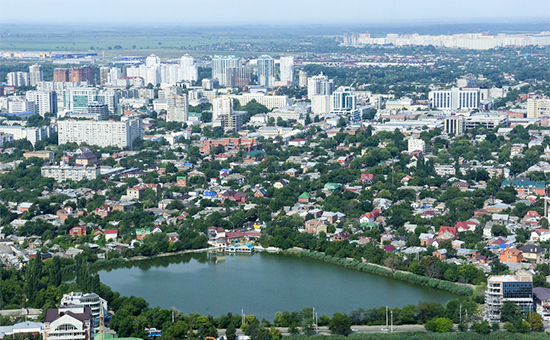 Вид на город Краснодар с высоты птичьего полета
