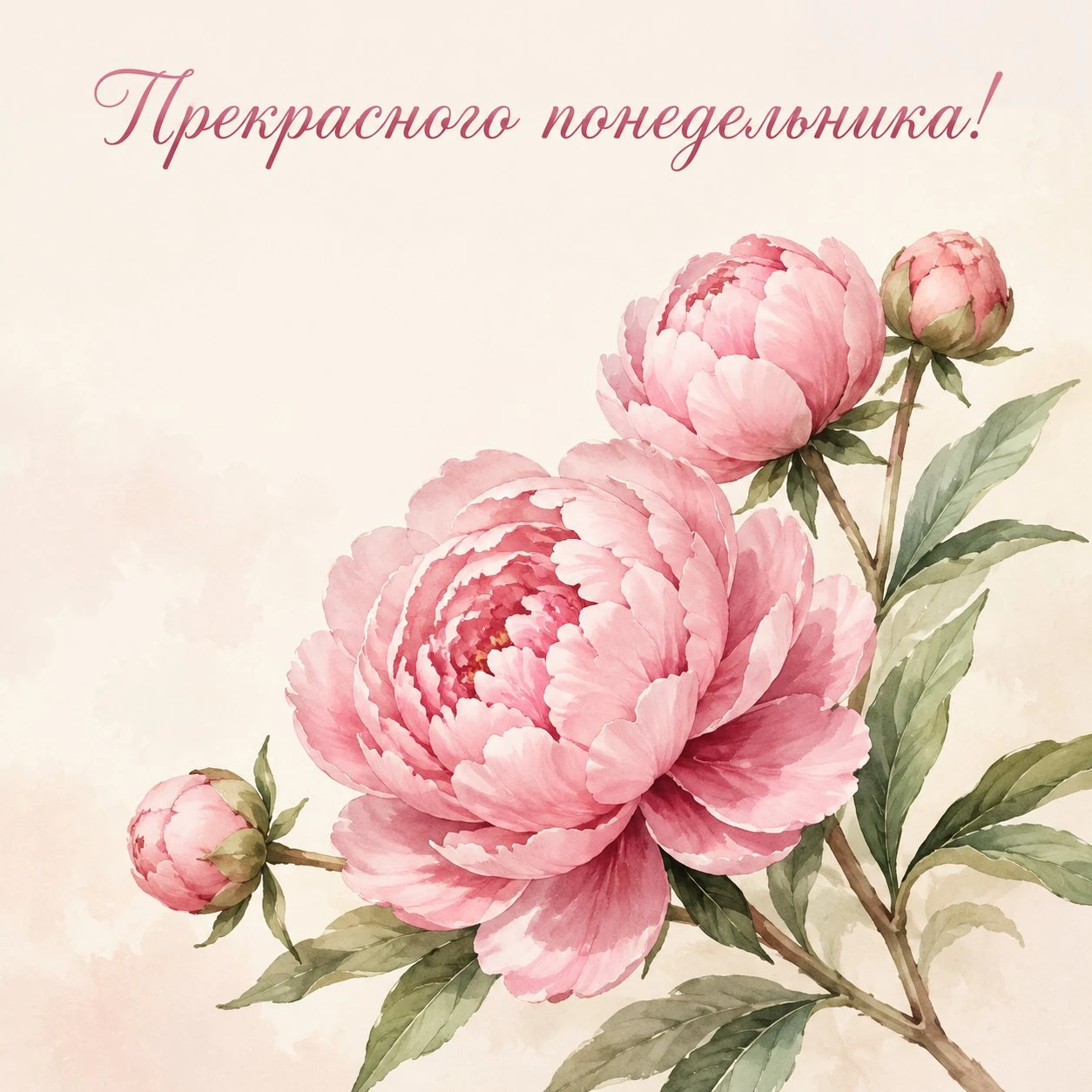 Нежная открытка с пионами и пожеланием прекрасного понедельника