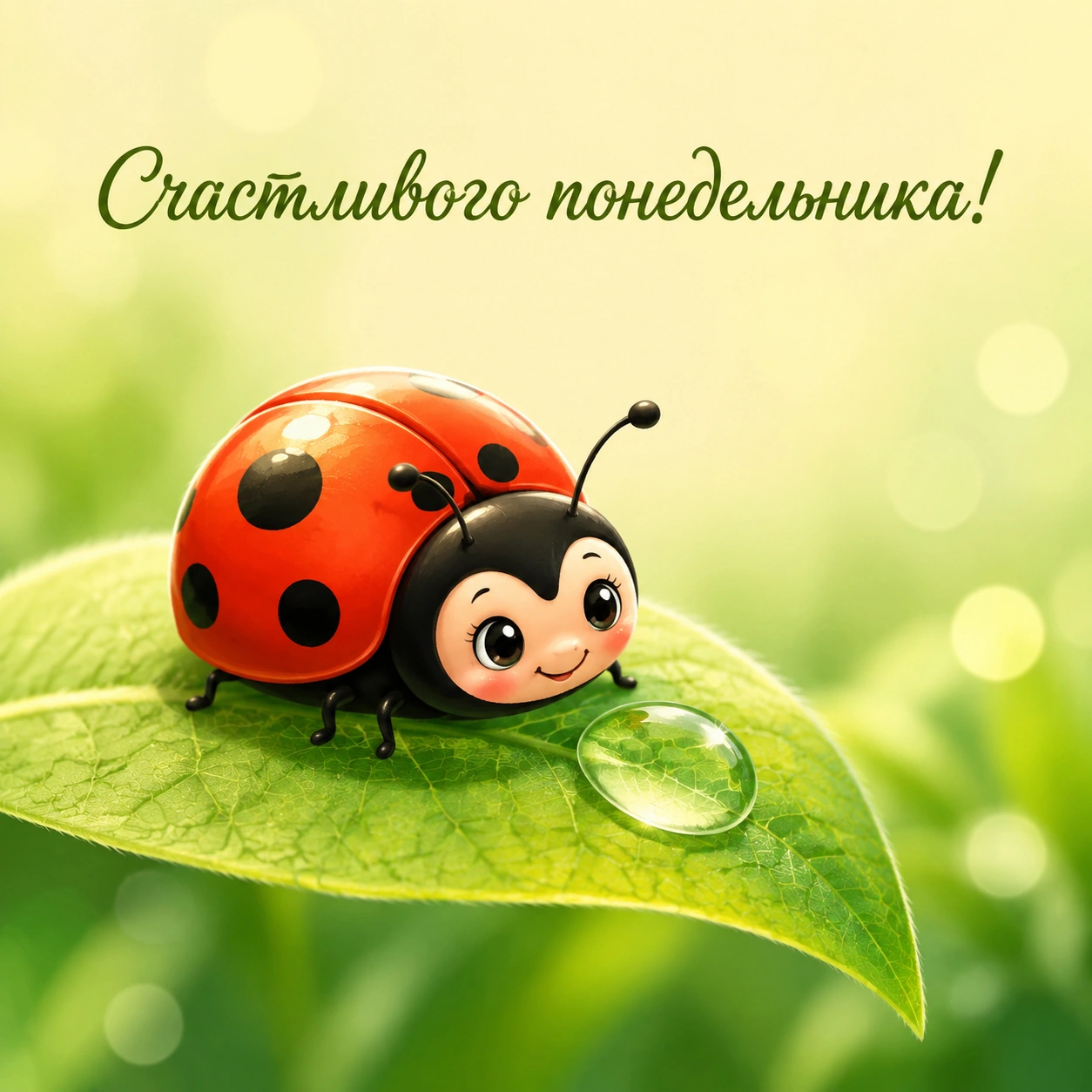 Милая открытка с божьей коровкой и пожеланием счастливого понедельника