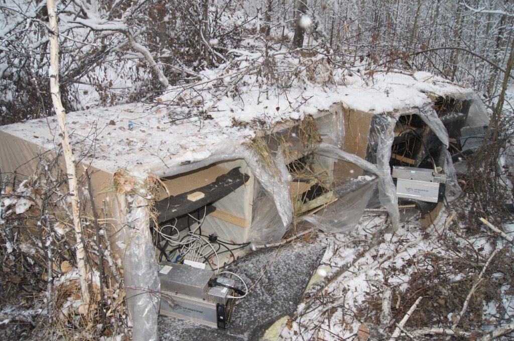 Майнинг-ферма в лесополосе. Фото: Телеграм-канал ОГУЭП &laquo;Облкоммунэнерго&raquo; (Иркутская область)
