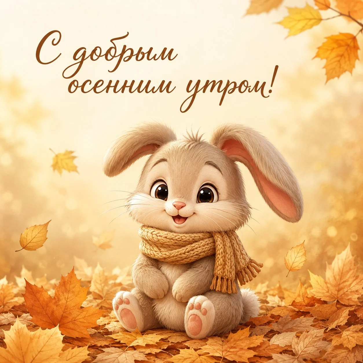 Нежная осенняя открытка с добрым утром с зайчонком