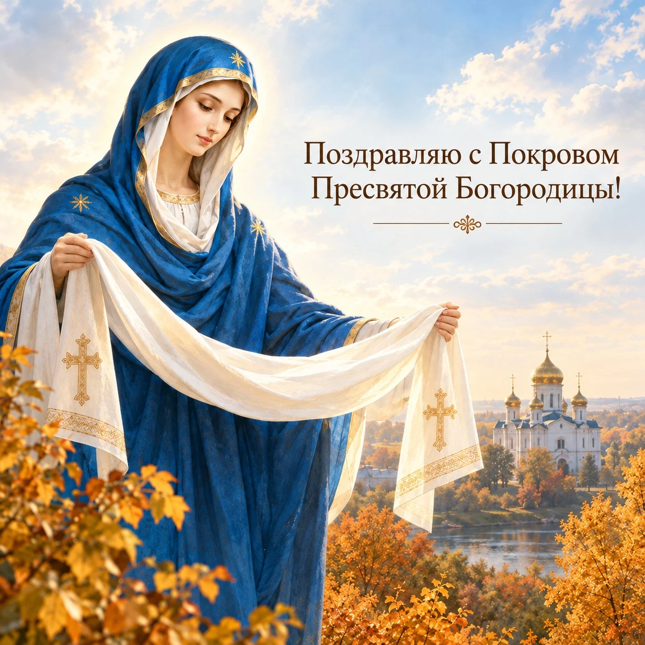 Открытка к празднику Пресвятой Богородицы с поздравлением