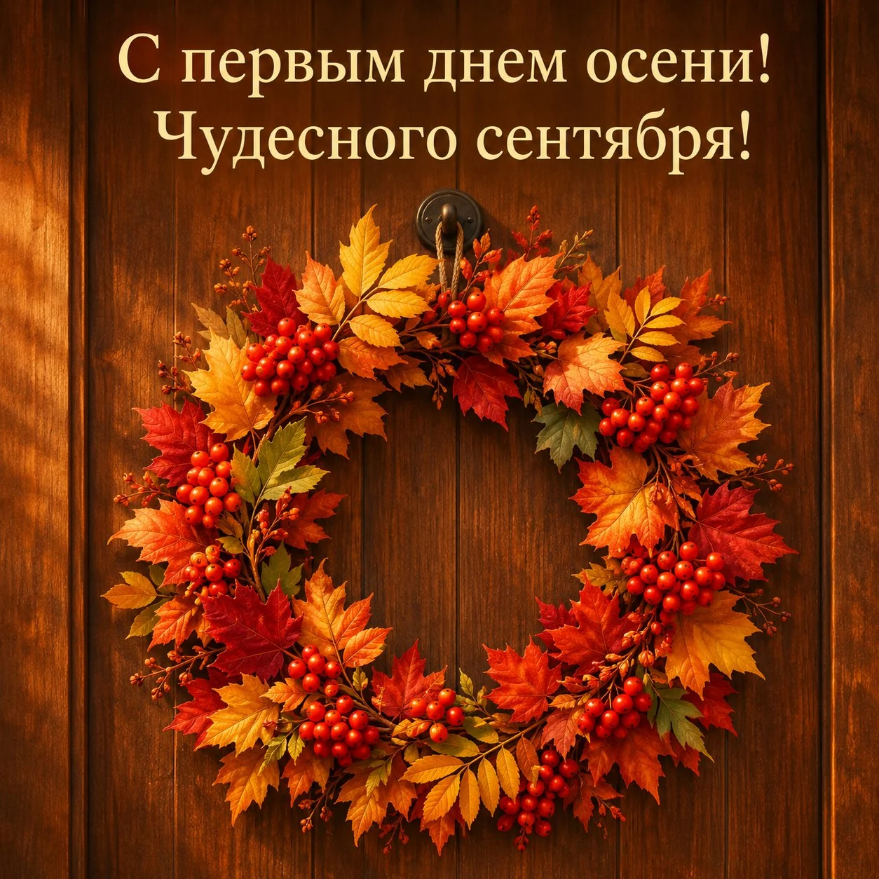 Яркая открытка с первым днем осени с пожеланием чудесного сентября