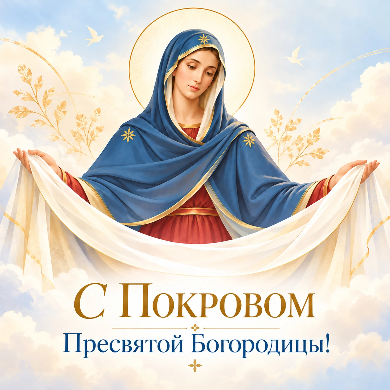 Красивая открытка к Покрову Пресвятой Богородицы