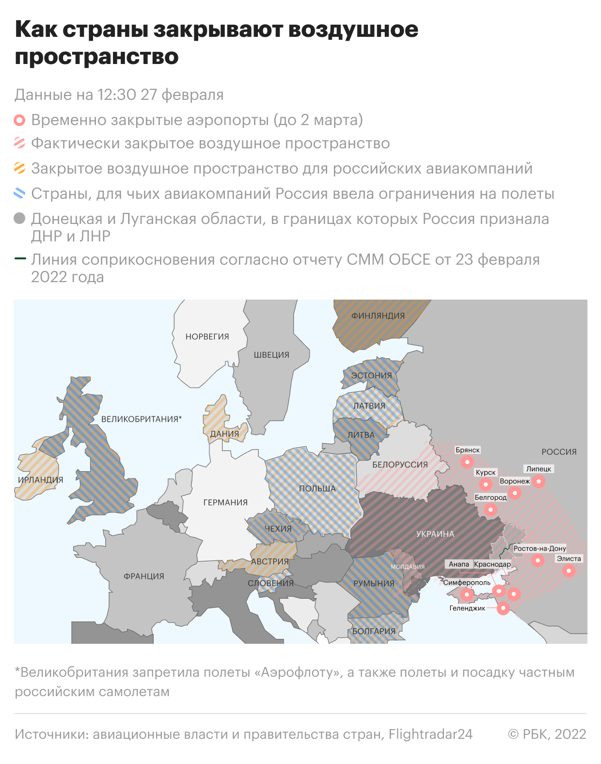 Закрытые воздушные пространства карта