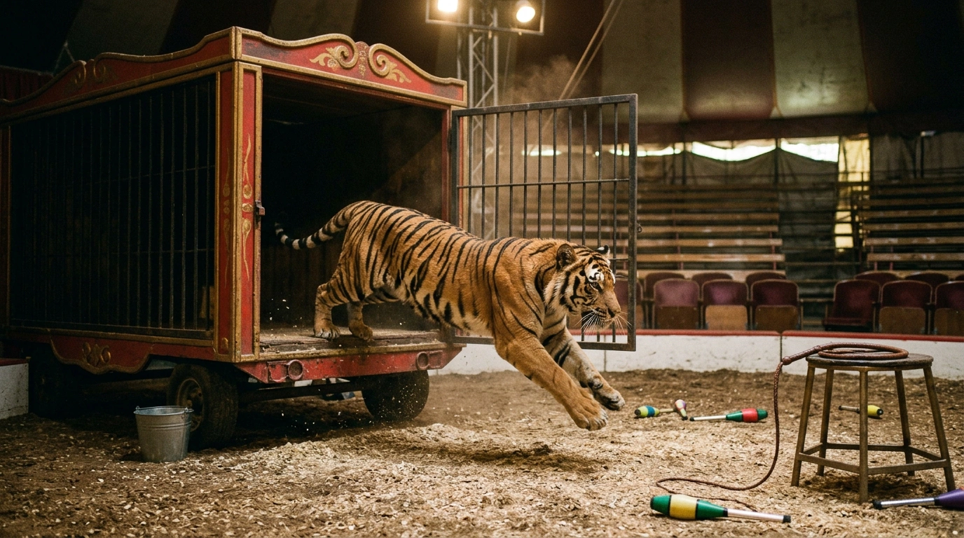 Тигр выпрыгнул к зрителям на представлении в цирке Ростова-на-Дону. Видео