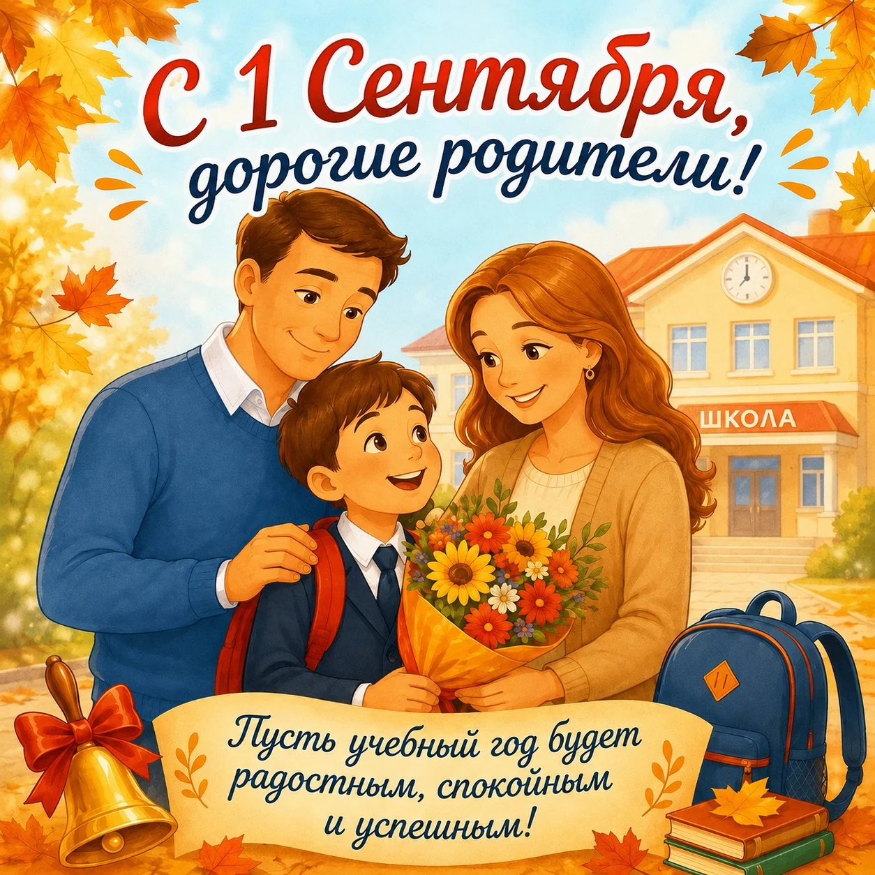 Красивая открытка с 1 сентября родителям