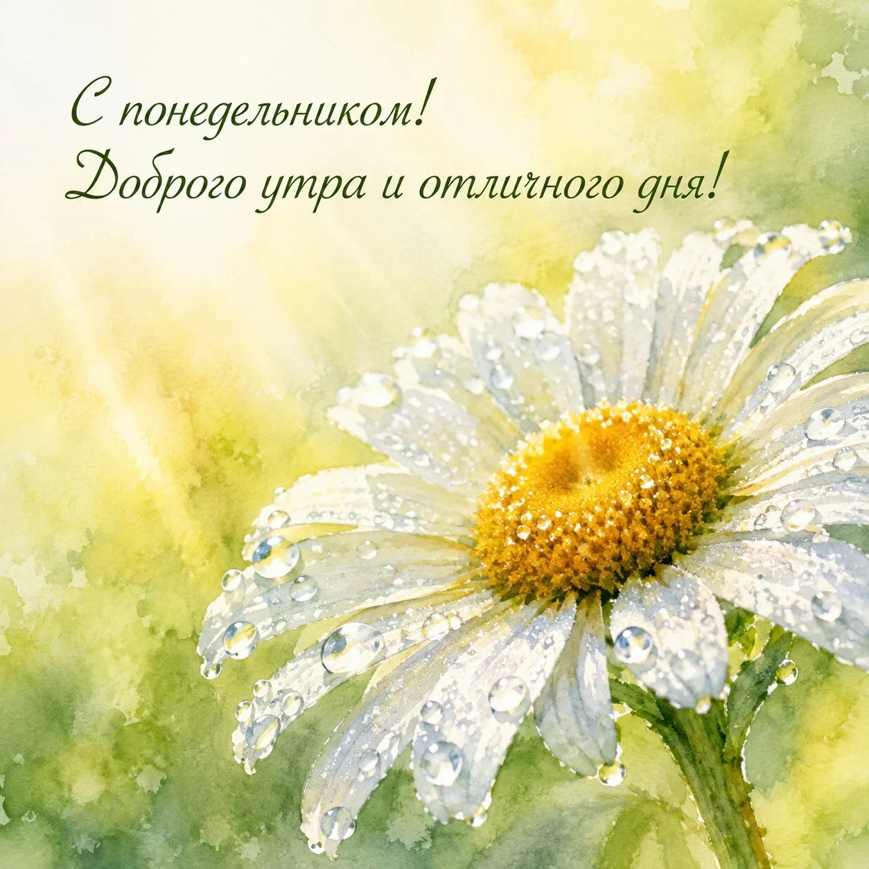 Светлая открытка с надписью «С понедельником! Доброго утра и отличного дня!»