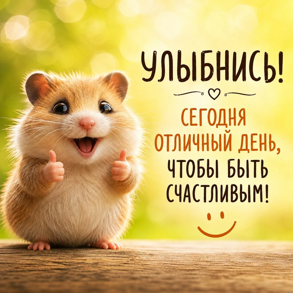Милая открытка для поднятия настроения с хомяком
