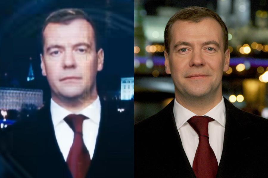 Дмитрий Медведев в фильме &laquo;Елки&raquo; (2010 год) и во время новогоднего обращения к гражданам страны 1 января 2010 года