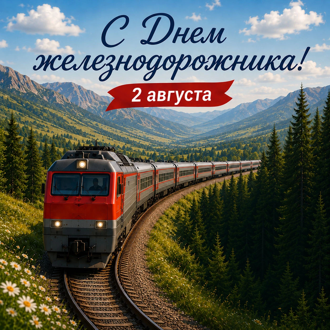 Красивая открытка ко Дню железнодорожника
