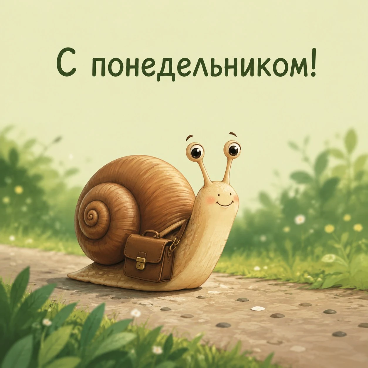 Забавная открытка с улиткой и надписью «С понедельником!»