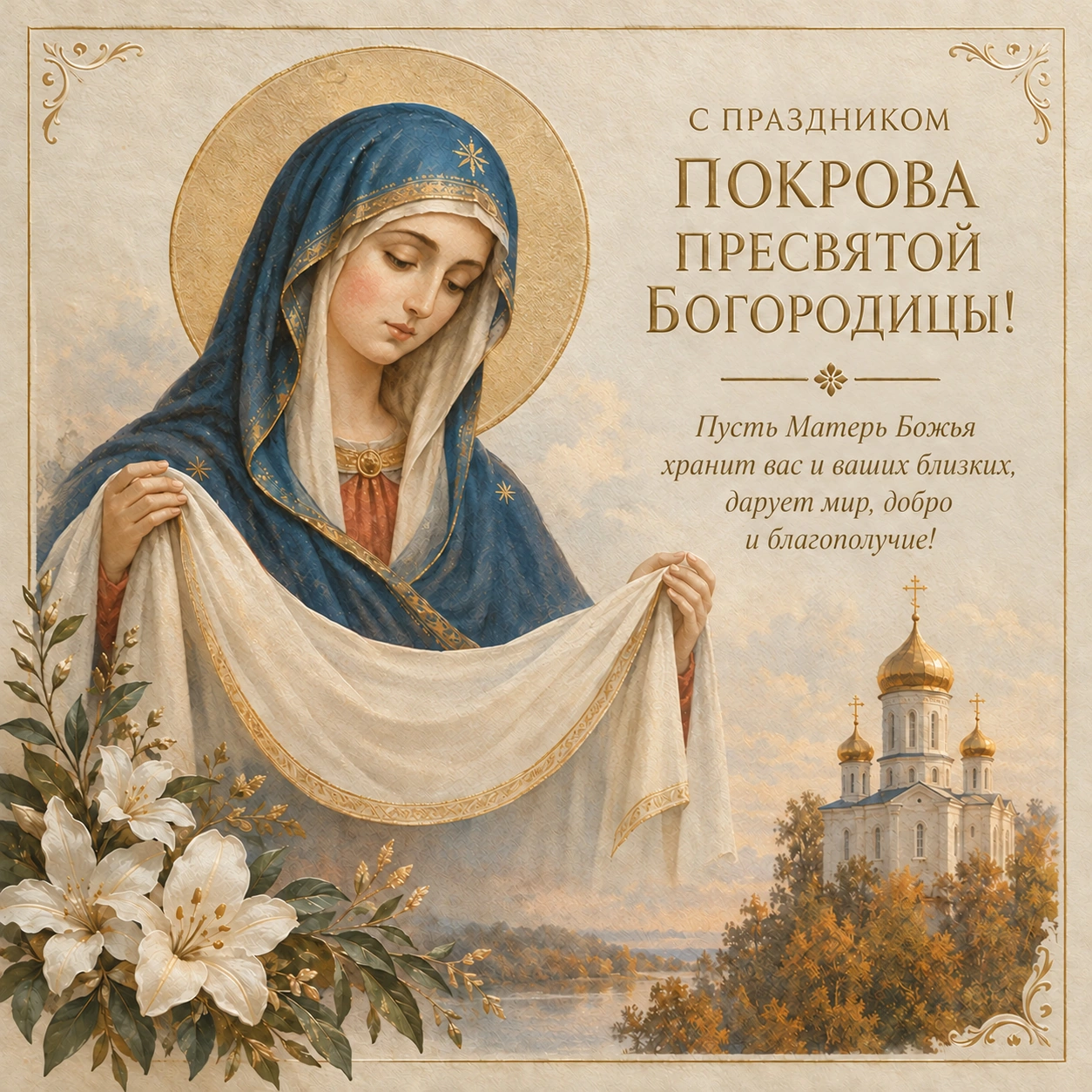 Нежная открытка к Покрову Пресвятой Богородицы
