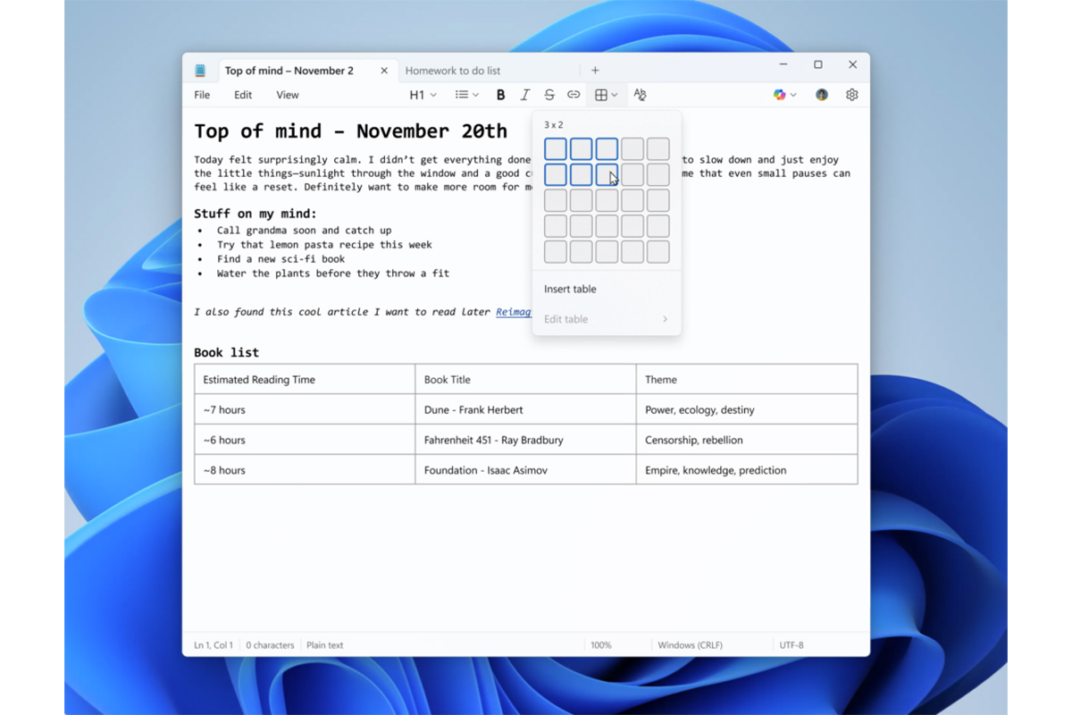 Можно создавать таблицы непосредственно в заметках