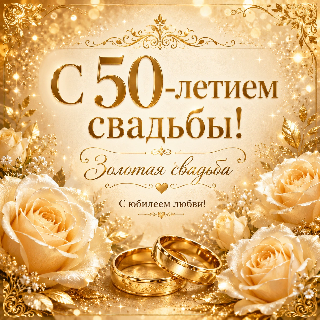 Открытка с 50-летием свадьбы и надписью «С юбилеем любви!»